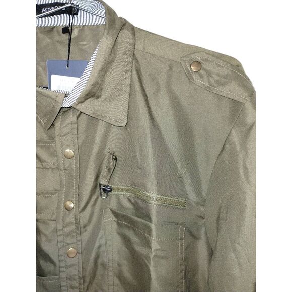 NWT Masorini AOWOFS Mens Jacket Brown Faux Vegan Moto Leather Jacket Zippers Zip - Picture 7 of 15